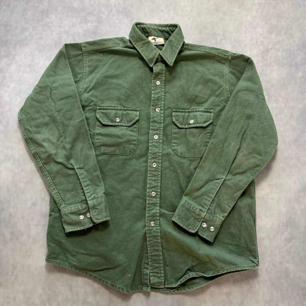 American Edition Flannel Shirt Mens XL Olive Green Made in USA Workwear 90s